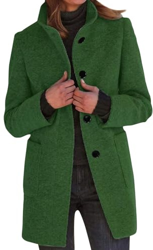 Manteau Femme Hiver Veste Laine Bouillie Officier Trapeze Gabardine Froid Bouillie Blousons Randonnée Mouton Mi-Long Velours Long Manteau Blouson Femme Vert foncé XL