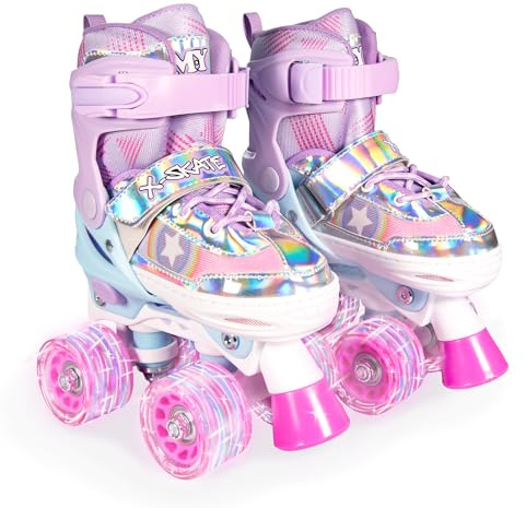 M.Y X-Skate Roller Skates For Girls Adjustable Size Roller Boots For Kids Quad Light Up Skates