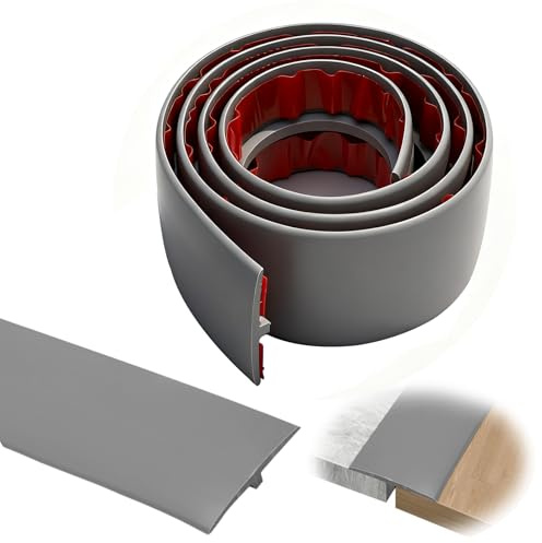 2 m x 5 cm transition profile, self-adhesive, PVC door sill strip, T profile transition strip, floor height compensation, cover strip for parquet floors, laminates, thresholds (grey)