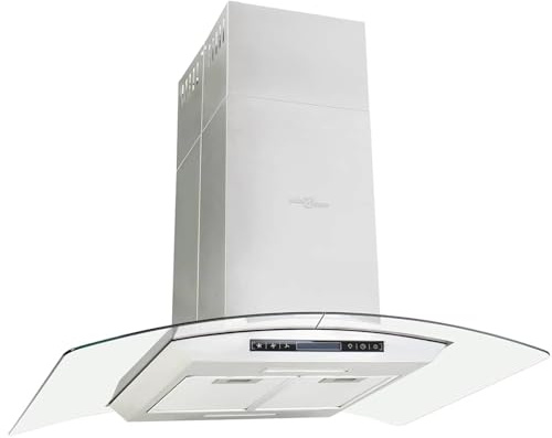 Cappa a Isola, Cappa Aspirante 90cm con Display LCD e Sensore Touch 756 m³/h, Acciaio Inossidabile e Vetro Temperato, Filtri Antigrasso Lavabili, Illuminazione LED, Controllo Touch, per Cucina Moderna