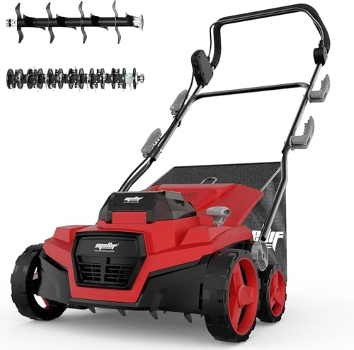 Escarificador inalámbrico de 36 V sin escobillas de 15 pulgadas y Dethatcher compatible con batería Milwaukee de 18 V (solo herramienta), bolsa de colección de 12 galones, tecnología Air Boost