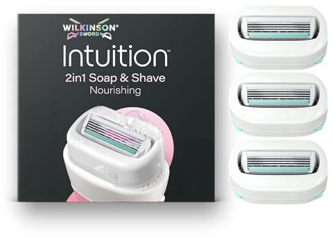 Wilkinson Sword Intuition 2in1 Soap & Shave Nourishing rasoi da donna, sapone vegano integrato, 3 ricariche rasoio da donna