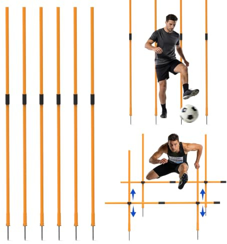 Hikeen Poteaux d'Agilité 6 Pièces, 180 cm, Poteaux d'Entraînement de Football Réglables et Détachables, Accessoires de Sport pour Améliorer la Vitesse et la Coordination pour Adultes et Jeunes