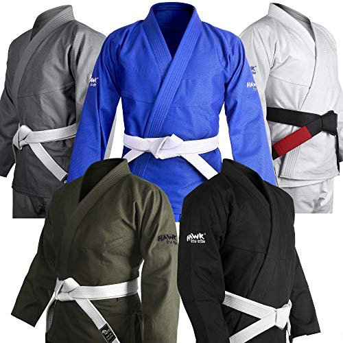 HAWK Jiu Jitsu Brazilian Jiu Jitsu Gi BJJ Uniform Kimonos Ultra Light, Preshrunk, freier Gurt !!! Weiß A3