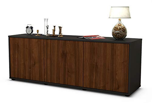 Stil.Zeit TV Schrank Lowboard Allegra, Korpus anthrazit matt, Front Holz Design Walnuss (135x49x35cm), Push to Open Technik