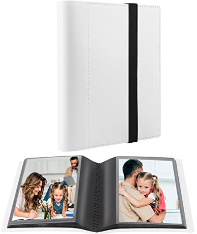 Small Photos Album Black Inner Page with Strong Elastic Band, Each Holds 64 Photos, 4x6 Mini Book Photo Pictures Album Birthday Christmas Photo Albums Wedding Anniversary (White)