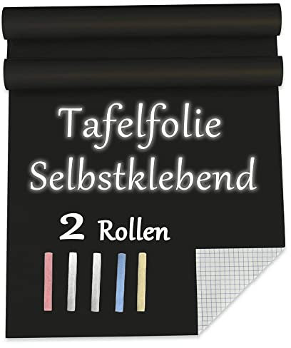 Lot de 2 rouleaux de film tableau noir autocollant - 200 x 44 cm - Pour mur d'enfants - Papier peint à faire soi-même - Pour armoire froide, porte de cuisine, tableau extérieur