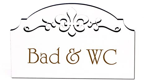 Badrum & WC dörrskylt skylt trä graverat ornament självhäftande toalettskylt dörrdekoration 15,5 x 9,5 cm