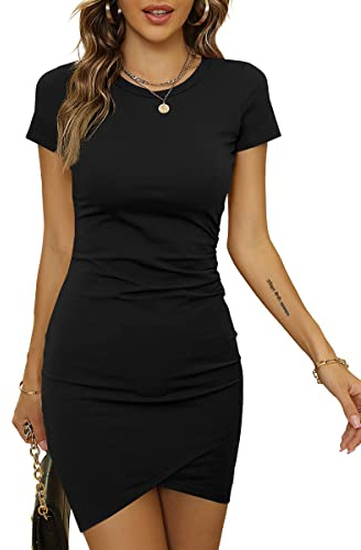 Laughido Abito Aderente Donna Corto Estivo Mini T-Shirt Nero Piccolo