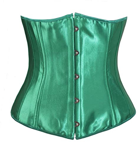 Bslingerie® Womens Vintage Floral Brocade Satin Underbust Corset Clincher Cinchers (S, Green Satin)