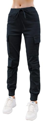 Nuofengkudu Donna Petite Harem Pantaloni Cargo con Tasche Laterali Elasticizzati Jogging Pantalone alla Caviglia Elastico in Vita Comodi Moda Punk Hip Hop Classici Casual Jogger Pants