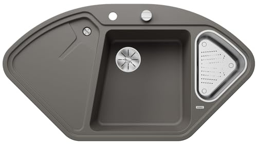 BLANCO DELTA II | Granitspüle aus SILGRANIT vulkangrau | Einbauart: Einbau von Oben | Hauptbecken links | für 80 cm breite Unterschränke | Eckspüle | Ergonomische Anordnung | [105,7x57,5x19,5 cm]