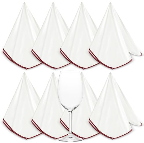 Nuenen 8 Pcs Microfiber Polishing Cloth for Glass Glasses Large 50 x 65 cm Glass Towels Reusable Cleaning Glass Cloth Polishing Rags for High Gloss Surfaces Spectacles Windows, Wine Red, White