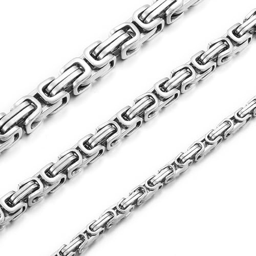 RWQIAN Bizantina Collar Hombres 4mm Collar Viking Acero Inoxidable Bizantina Cadena Joyería Hip Hop Collar Plata 60cm
