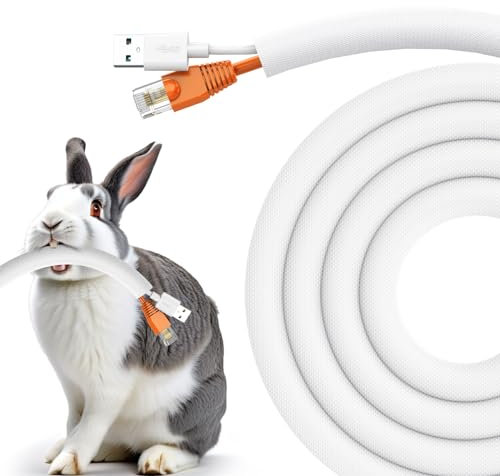UOMTFAI Dog and Cat Cord Protector 10ft - 3/8inch, Flexible Cable Sleeve for Easy Cord Management, Protects Cables from Pets Chewing, Ideal for USB, Power, Audio and Video Cords - White