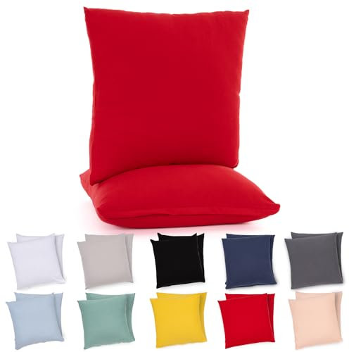 Lotusein Kissenbezug 80x80 cm (2er Set) - Rot - 100% Jersey Baumwolle 175 g/qm Kissenbezüge - Kissenhülle für Kissen mit Reißverschluss - Oeko-Tex Zertifiziert