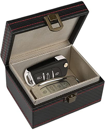 Autoschlüssel Faraday Box, Keyless Go Schutz Autoschlüssel Box, Premium Leder Anti-Diebstahl Schutz RFID Signal Blocking Box, 117 x 92 x 64 mm