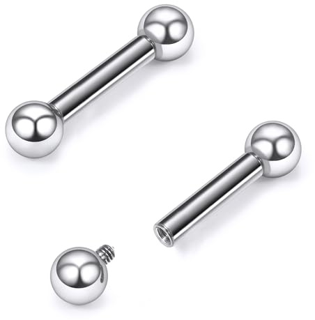Gnznzko 8G Astm F136 Titanium Internally Threaded Nipple Tongue Rings Piercing Jewelry Straight Industrial Earring Barbell G23 Titanium Nipple Tongue Bars Piercing Jewelry for Women Men 12MM