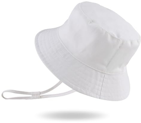 XIAOHAWANG Large Bord Chapeau de Soleil Bébé Enfant Bonnet d’été pour Garçon Fille Anti-UV Casquette Réglable(Blanc, 48CM(6 à 12 Mois))
