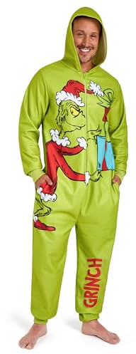 The Grinch Pijama Polar de Una Pieza con Capucha para Hombre - Regalo de Invierno (Verde, L)