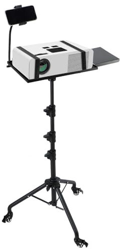 QWORK® Supporto Proiettore, Treppiede Proiettore Regolabile in Altezza 66-160 cm, Supporto Proiettore da Terra con Supporto per Cellulare e Ruote