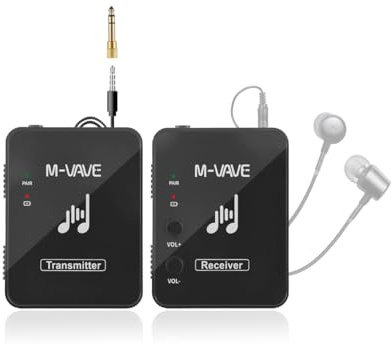 M-Vave WP9 - sistema di monitoraggio in-ear wireless, trasmettitore e ricevitore da 2,4 GHz, design a clip, ricaricabile tramite USB, nero