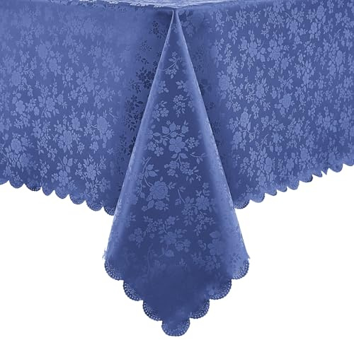 Romanstile Fläckbeständig laminerad bordsduk 240 x 140 cm rektangulär för 8-10 platser elegant blommig vaxduk vaxduk vattentät utomhus PVC bordsduk för jul, födelsedag, marinblå