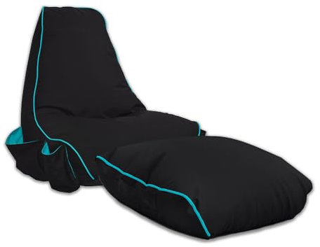 rucomfy Beanbags Black Rugame Gamer Bean Bag Chair with Gaming Pockets. for Teens & Adults. 80 x 97 x 82cm (Turquoise, With Footstool)