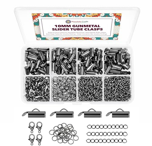 Mandala Crafts 10mm Gunmetal Seed Bead Sliders Clasps for Jewelry Making – 300 Slide Connectors Bars End Clasp Tubes Caps Finding