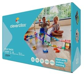 Cleverclixx Autobahn-Bausatz in Knallfarben 65 Teile, Magnetspielzeug Rennstrecke mit Auto, Verkehrsschilder, Robustes Lernspielzeug, langlebige Magnetbausteine, für Kinder ab 3 Jahren