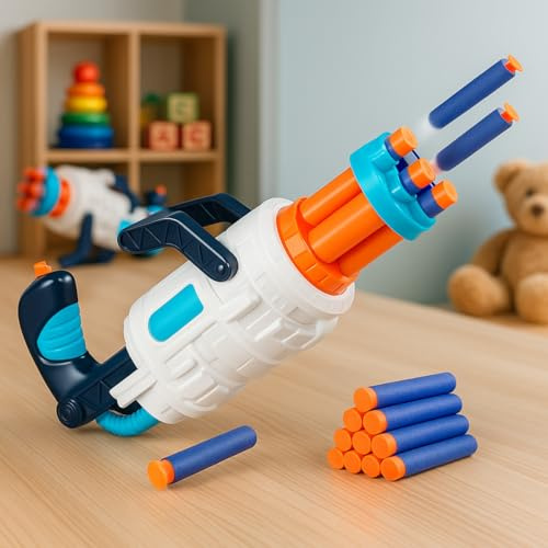 Toyana Dart Blaster For Kids, Automatic Rotating Barrel Dart-Gun with 10 PCs Foam Darts Bullet Toy, Outdoor Backyard Garden Activity Gift Playset for Children 3+ Years