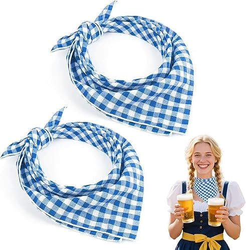 Generisch Lot de 2 foulards rouges et blancs - 45 x 45 cm - Foulard à carreaux pour homme et femme - Accessoire bavarois pour fête de la bière et fête folklorique, bleu/blanc, taille unique