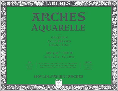 Arches 1711599 akvarellblock, 20 ark akvarellpapper i naturvitt, 300 g/m², hög färgfasthet, åldringsbeständighet, finkorn, 20 x 26 cm