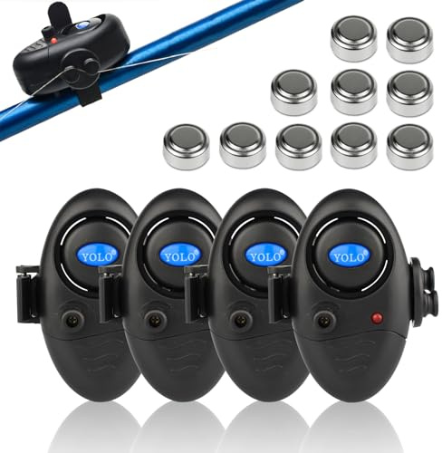 Upgraded Fishing Bite Alarm with 10 Bonus Batteries - Adjustable Volume Electronic Sensor, Loud LED Siren Alert for Day & Night Carp Fishing, Waterproof Indicator for Bank Rods