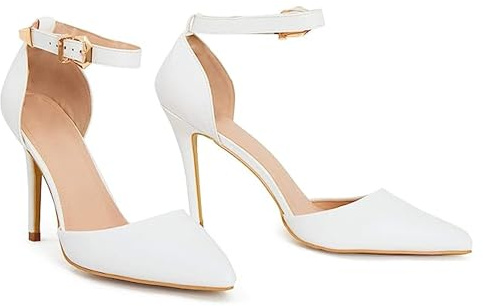 Damen Herren Unisex Knöchelriemen Schnalle Stiletto-Absatz Pumps Plus Größe 43-46, - Weiß matt - Größe: 45 EU