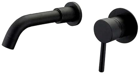 VALAZ Robinet Salle Bain Mural | Mitigeur Lavabo, Mélangeur Eau Froide et Chaude, Pas de Fuites, Installation Facile et Rapide | Laiton, Inoxydable, Élégant, Noir Mat, Rond, Bec 15 cm, Série Guadiana