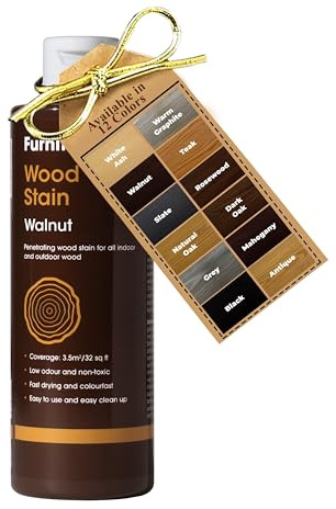 Furniture Clinic Wood Stain (Walnut) – Fast Drying, Highly Concentrated, and Easy-to-Apply Wood Stain for All Indoor & Outdoor Wood – Water Based & Non-Toxic – 1L