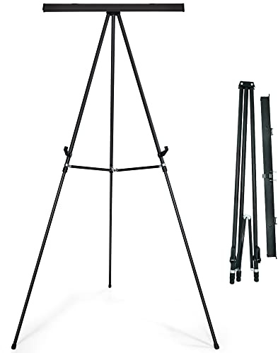Falling in Art Aluminum Flip Chart Display Easel Stand with Adjustable Floor for Boardroom, Whiteboard, Paper Pads, Signage, 63 1/2'' High, Black