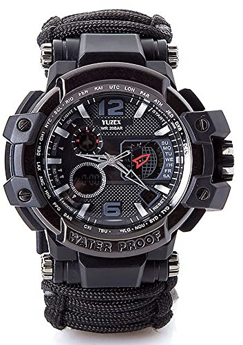 WLDOCA Reloj de Paracord táctico Militar Impermeable multifunción, Reloj de Supervivencia al Aire Libre para Hombres, Relojes de Pulsera Deportivos con termómetro de brújula,E