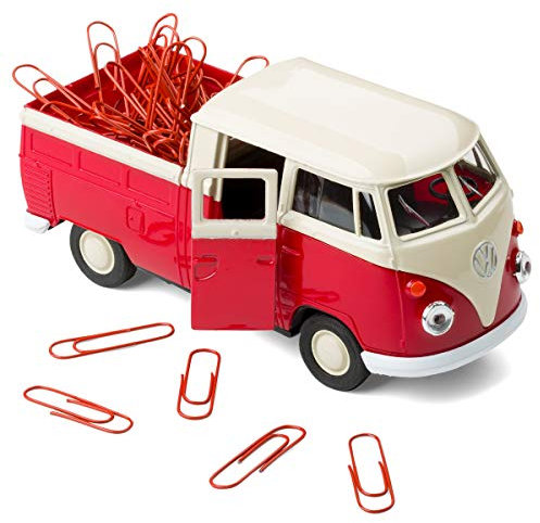 Magnetischer Büroklammerspender kompatibel mit VW Bus T1 Transporter Pritschenwagen inkl. Büroklammern – Mobile Office (rot)