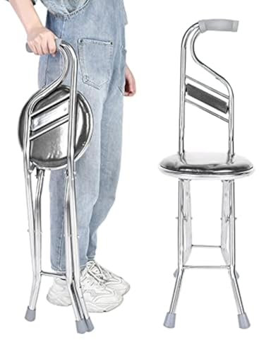 Ejoyous Klappbarer Gehstock Hocker, Cane Sitz Verstellbar Klappstange Sitz Klappstuhl mit rutschfeste Fußpolster und Schwammhockero für Senioren Reisehilfen im Freien 200 kg(Schwarz)