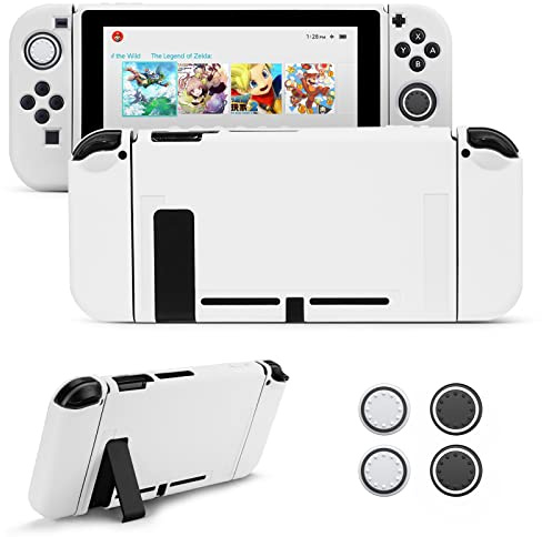 JINGDU Funda Protectora Compatible con Nintendo Switch NS, Carcasa Switch Compatible con Switch NS, Suave Protector de Interruptor de TPU con 4 Tapas, Blanco