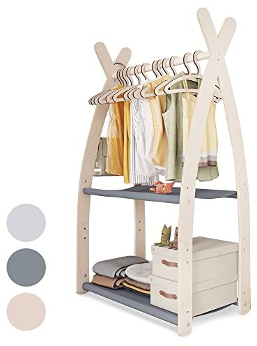 MAMOI® Klädställ för barn 95 x 106 x 32 cm/53 x 95 x 32 cm | Barngarderob | Klädhängare för barn | Träskena | Garderob trä barnrum | 100% ECO | Tillverkad i EU