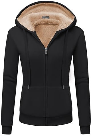 LLdress Sweatjacke Damen Fleecejacke mit Kapuze Hoodie Frau Basic Kapuzenjacke mit Reißverschluss Winterjacke Kapuzenpullover Causal Plüschjack Outdoor Jacket Fleecepullover Schwarz S