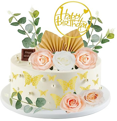 Ticeed 25 Stück Tortendeko Blumentortenaufsatz Blumen DIY Cake Topper mit Rose Braut Kuchendekoration Schmetterlinge Deko Kuchen Deckel für Bohemian Geburtstag Hochzeit Braut Babyparty