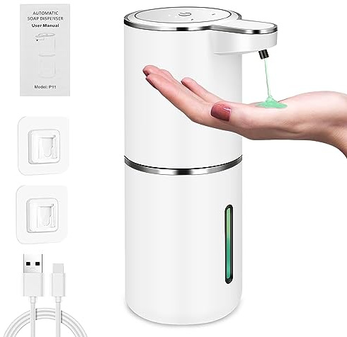 KKMOL P11 Elektrischer Seifenspender mit Sensor, Automatischer Seifenspender mit 4-Stufen-Einstellung, Anzeige des Batteriestands, Wandmontage & Standgerät für Bad küche (Gel)