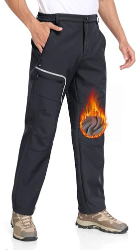 MoFiz Herren Wanderhose Warm Gefüttert Outdoorhose Wasserdicht Skihose Softshellhose Winddicht Arbeitshose für Winter B- Dunkelgrau EU 4XL