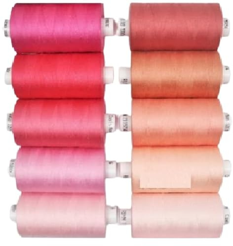 Coats Moon Lot de 10 bobines de fil à coudre assorties - Ensemble de fils polyvalents pour couture, surjeteuse, patchwork et broderie - 914,4 m par bobine - Lot de 120 (Rose et Pêche)