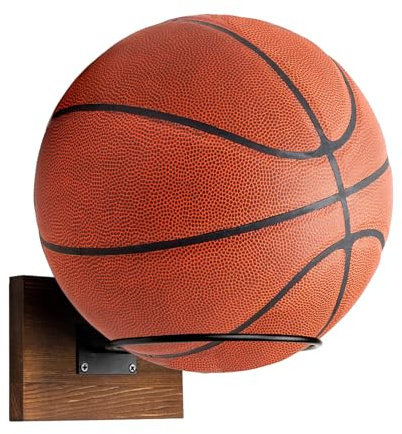 Zfseyuh Wandhalterung Sportball Rack,Metall Ball Halter Schwarz,Basketball Halter Mit Holzplatten-Befestigungswinkeln und Schrauben für Basketbälle,Volleyball,Fußball,Rugby(Schwarz)