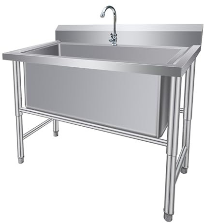 évier De Cuisine à Cuve Unique Sur Pied, évier De Cuisine De Restaurant Commercial, Lavabo De Préparation Et De Lavage Utilitaire, Ensemble D'évier à Cuve Unique En Acier Inoxydable(32in/80cm)
